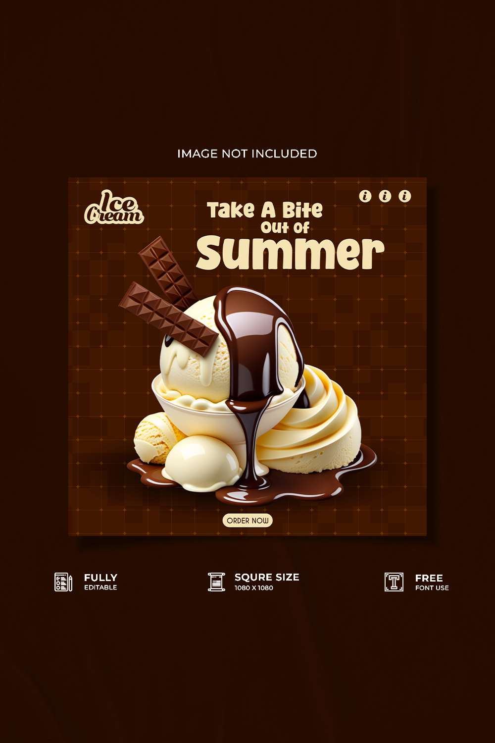 Chocolate ice cream restaurant advertisement social media poster template pinterest preview image.