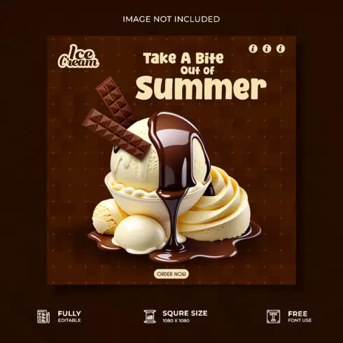 Chocolate ice cream restaurant advertisement social media poster template cover image.