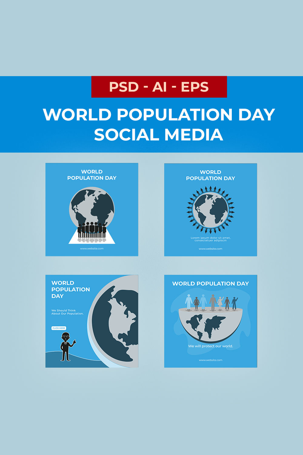World Population Day Awareness Social Media Design pinterest preview image.