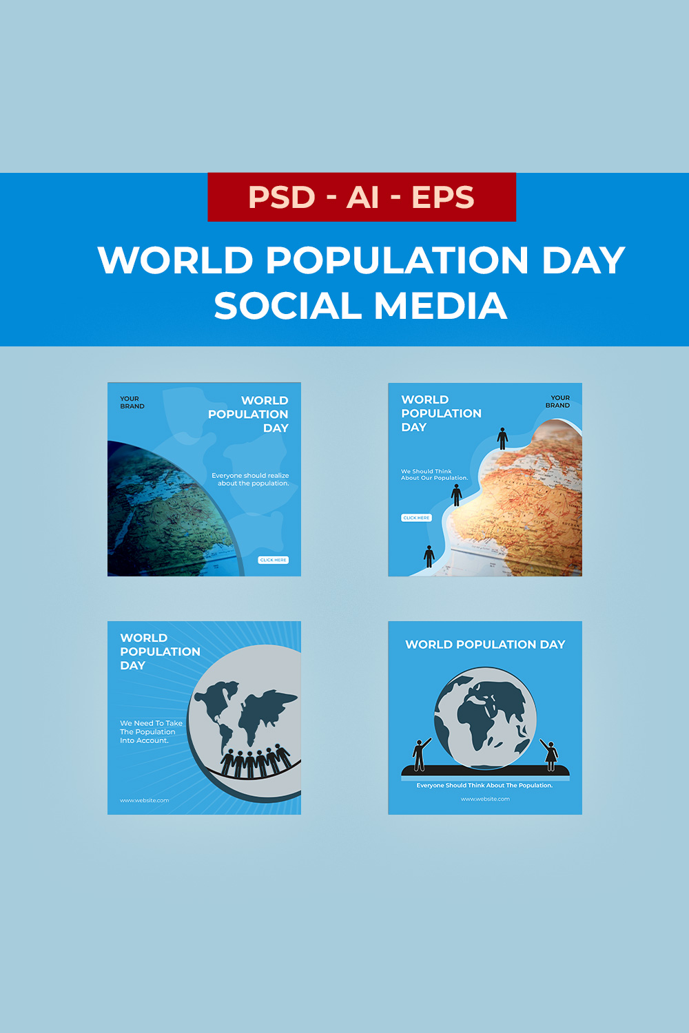 World Population Day Promoting Global Awareness Social Media Template pinterest preview image.