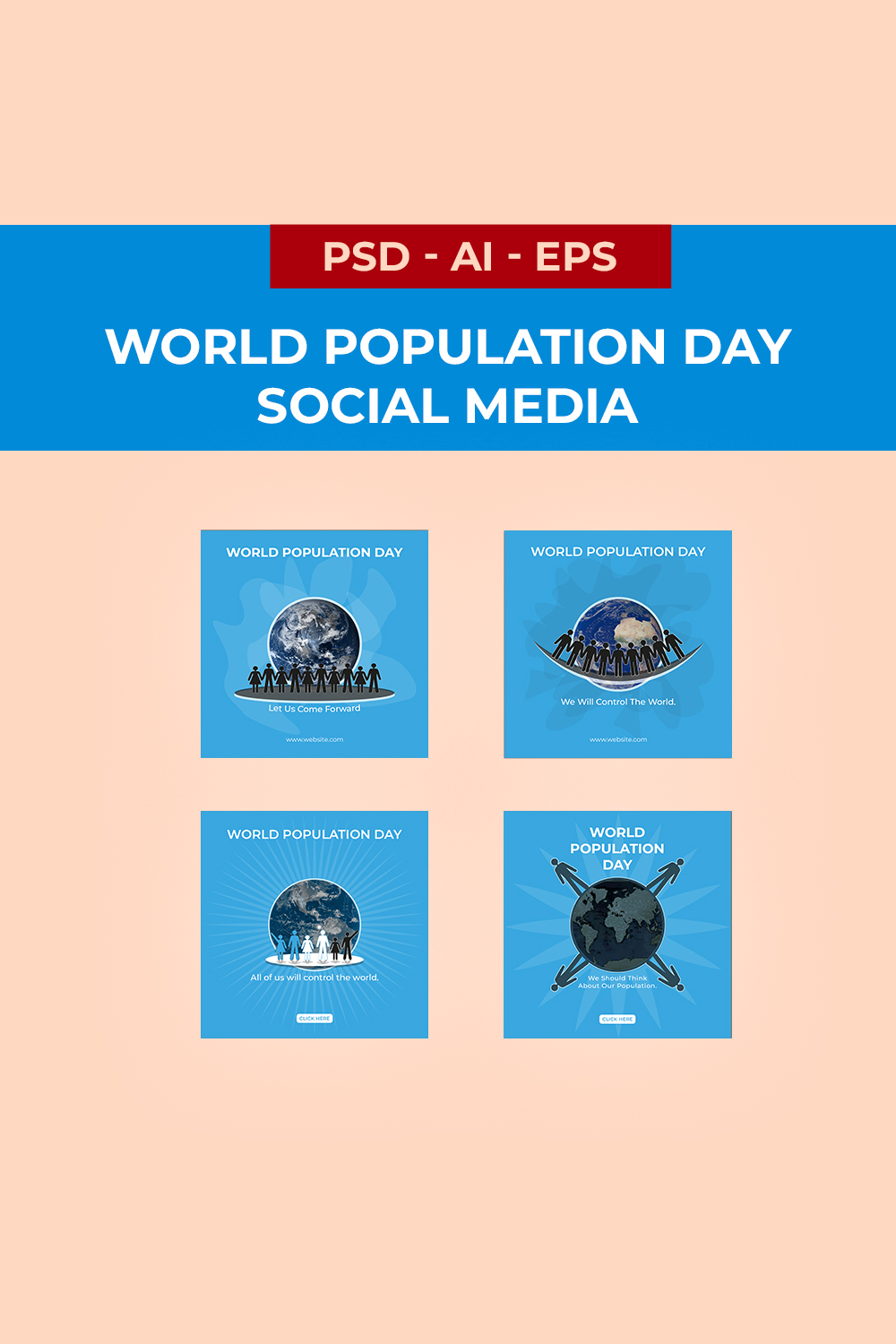 World Population Day Social Media Template pinterest preview image.