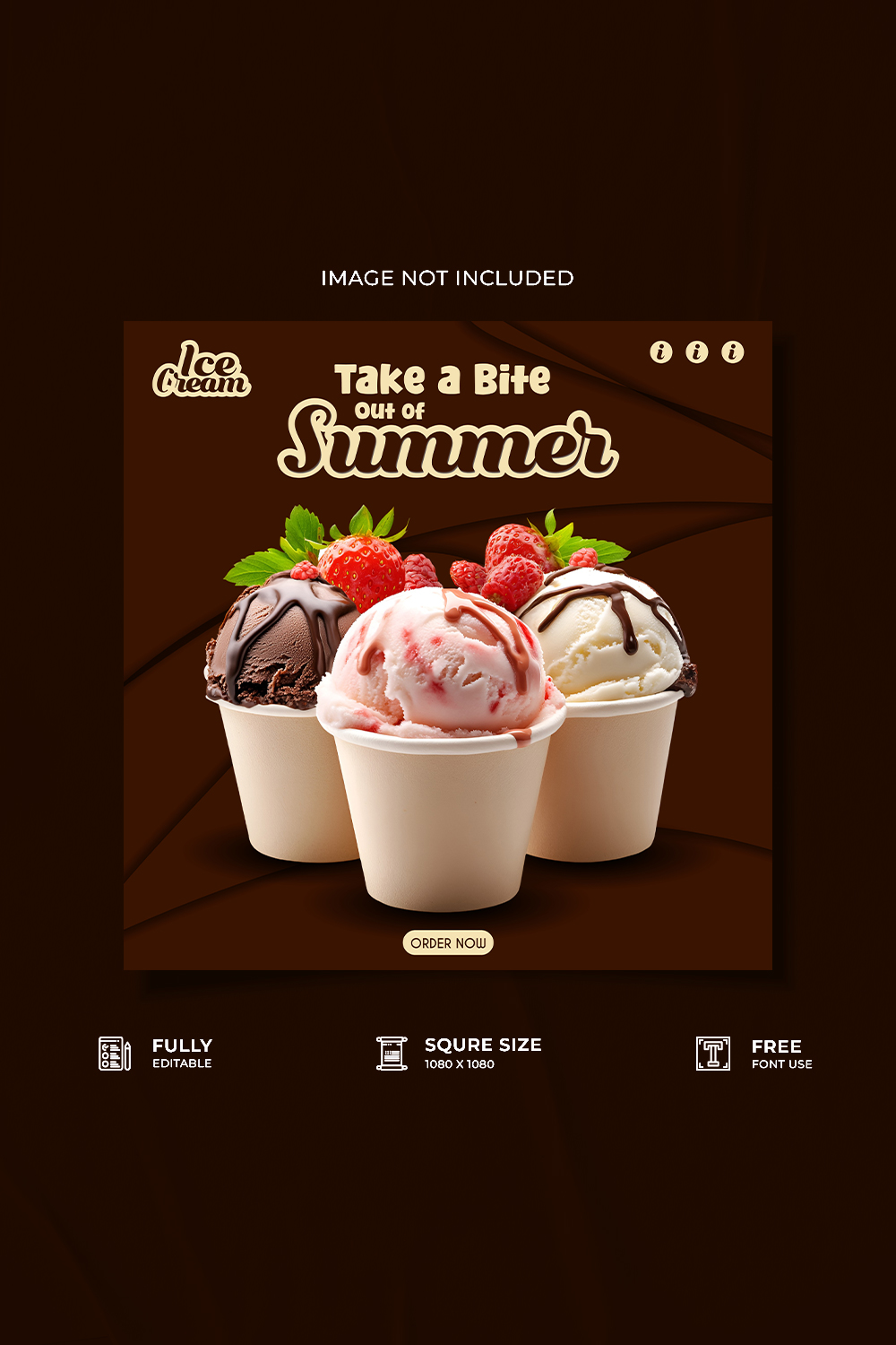 Chocolate ice cream restaurant advertisement social media poster template pinterest preview image.