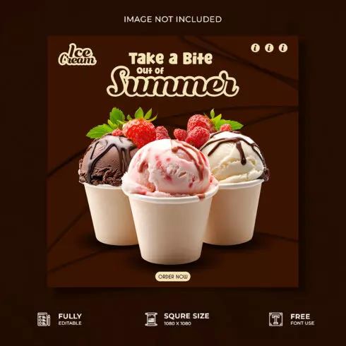 Chocolate ice cream restaurant advertisement social media poster template cover image.