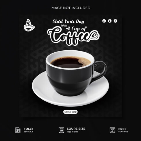 Coffee shop advertisement social media post design cover image.