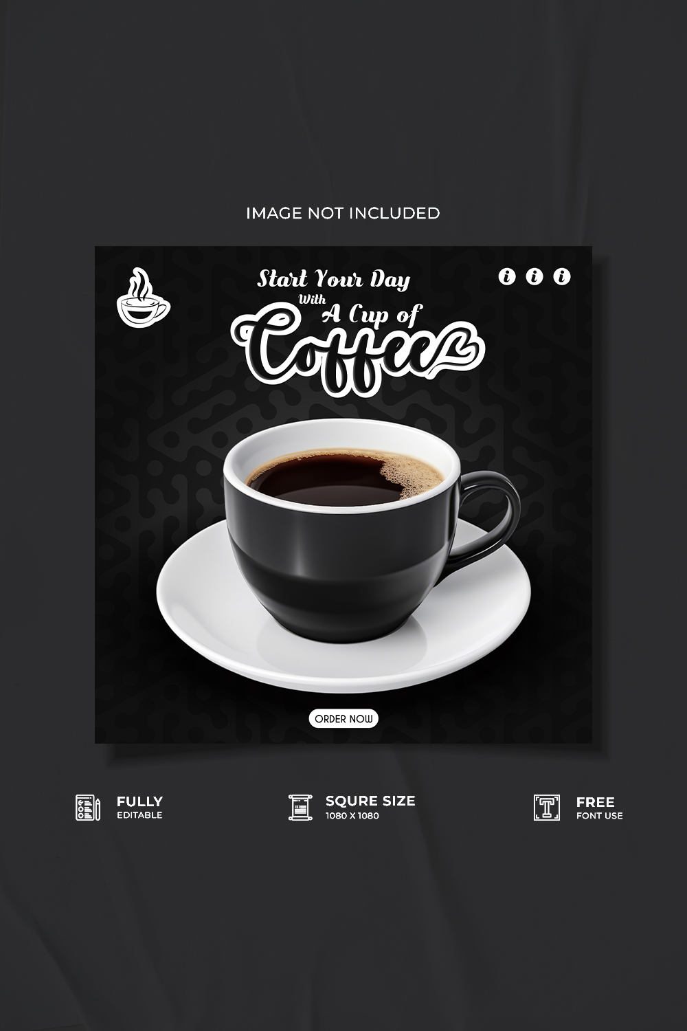 Coffee shop advertisement social media post design pinterest preview image.