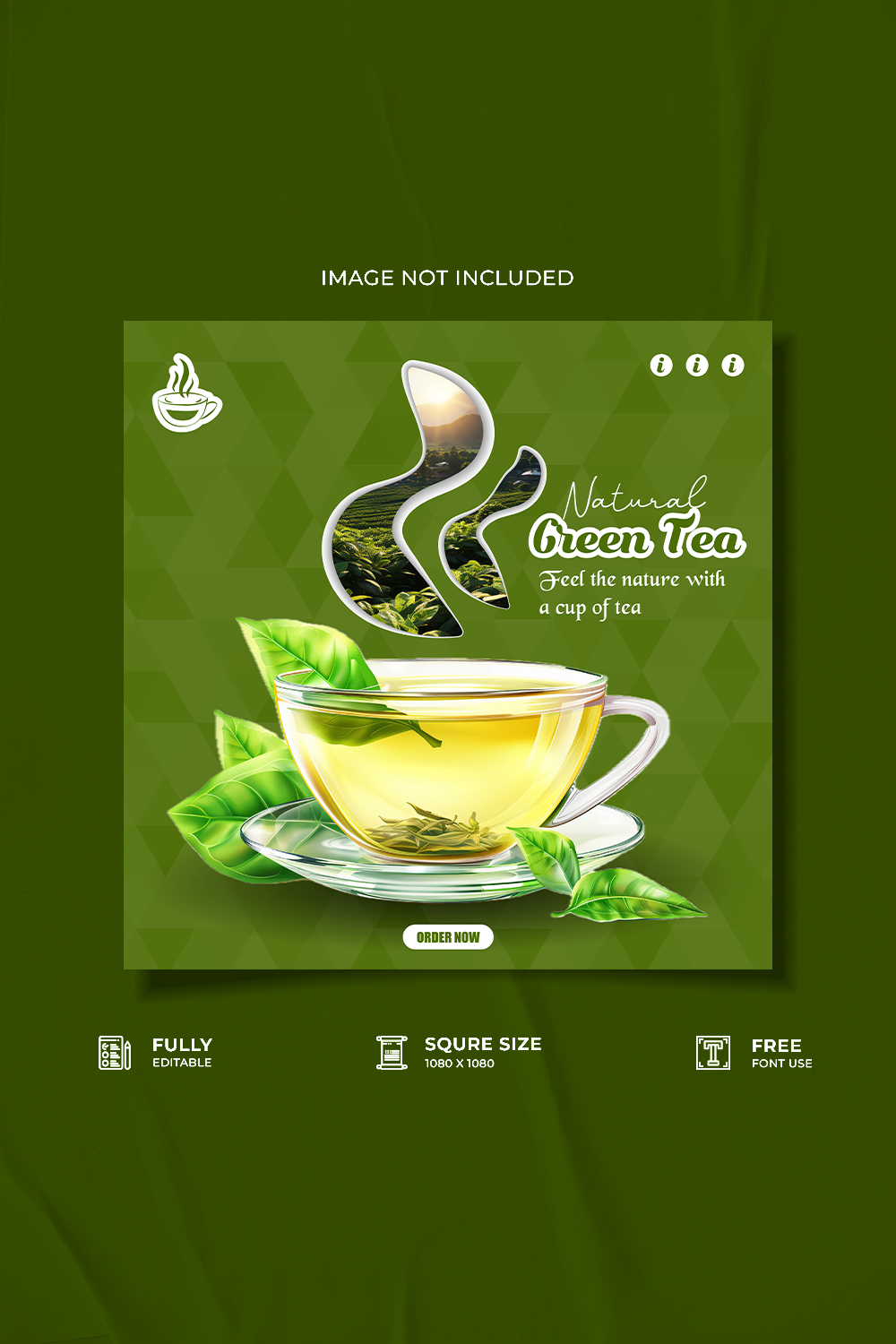 Restaurant green tea promotional web social media poster design pinterest preview image.