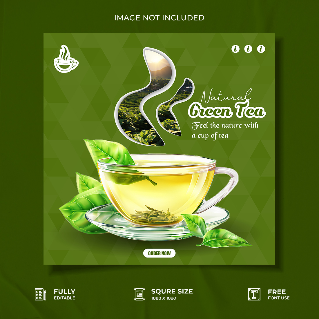 Restaurant green tea promotional web social media poster design cover image.