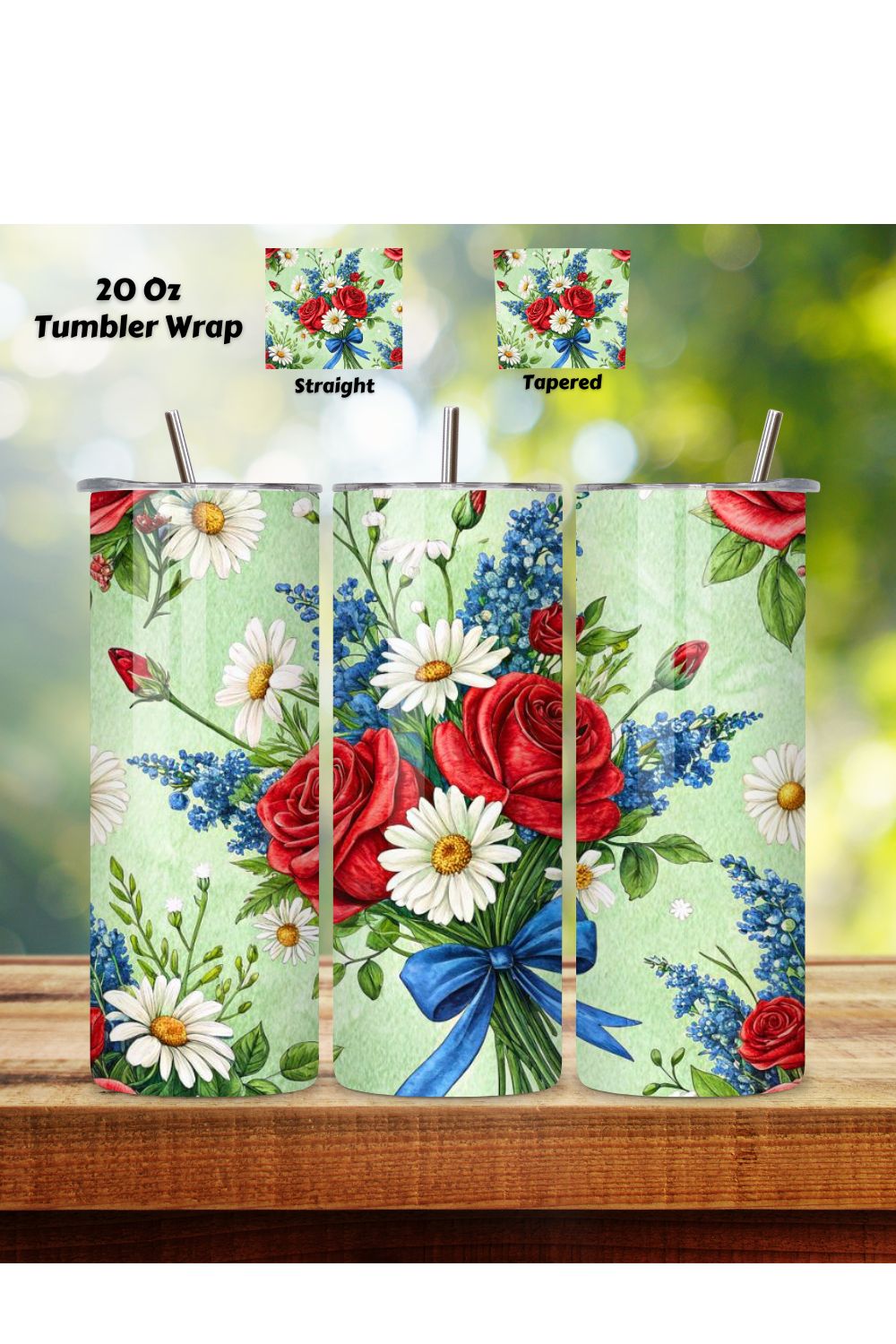 4th Of July Floral Fireworks Seamless Tumbler Wrap - 3D Blossoms & Explosions, 20oz Skinny Sublimation Design, American Flag Floral Art, Independence Day Tumbler Wrap, Fourth of July Floral Gift, USA Patriotic Flower Wrap pinterest preview image.