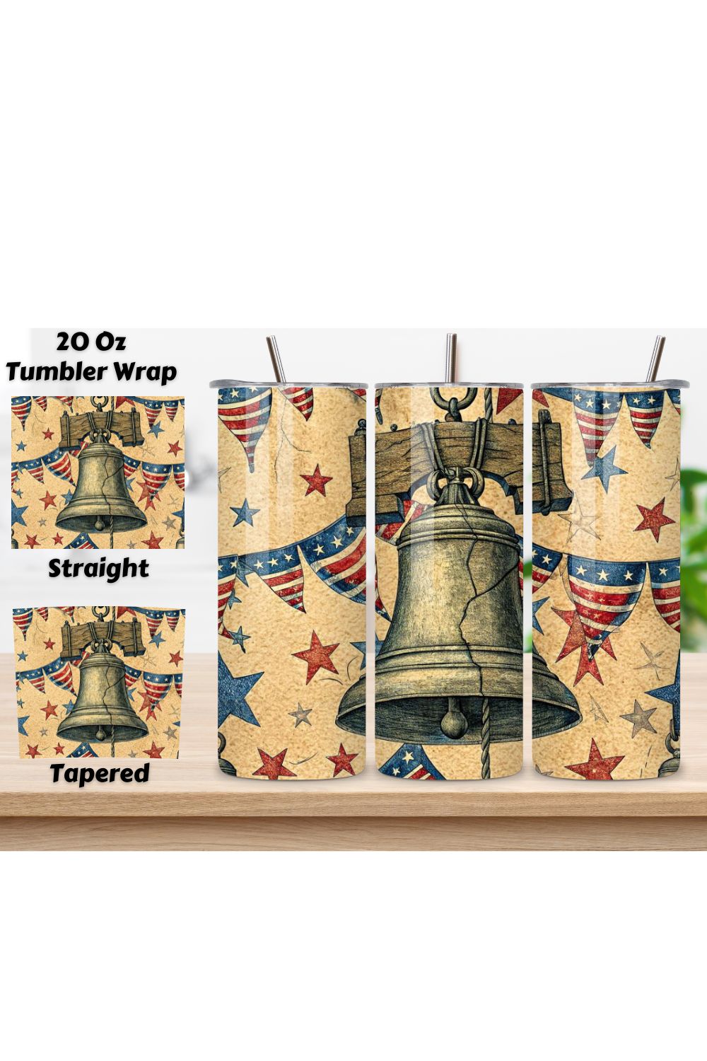 4th Of July Liberty Bell Seamless Tumbler Wrap - 3D Historic Cracked Texture, 3D Floral Patriotic Tumbler Wrap, 20oz Skinny Sublimation Design, American Flag Floral Art, Independence Day Tumbler Wrap, Fourth of July Floral Gift, USA Patriotic Flower Wrap pinterest preview image.