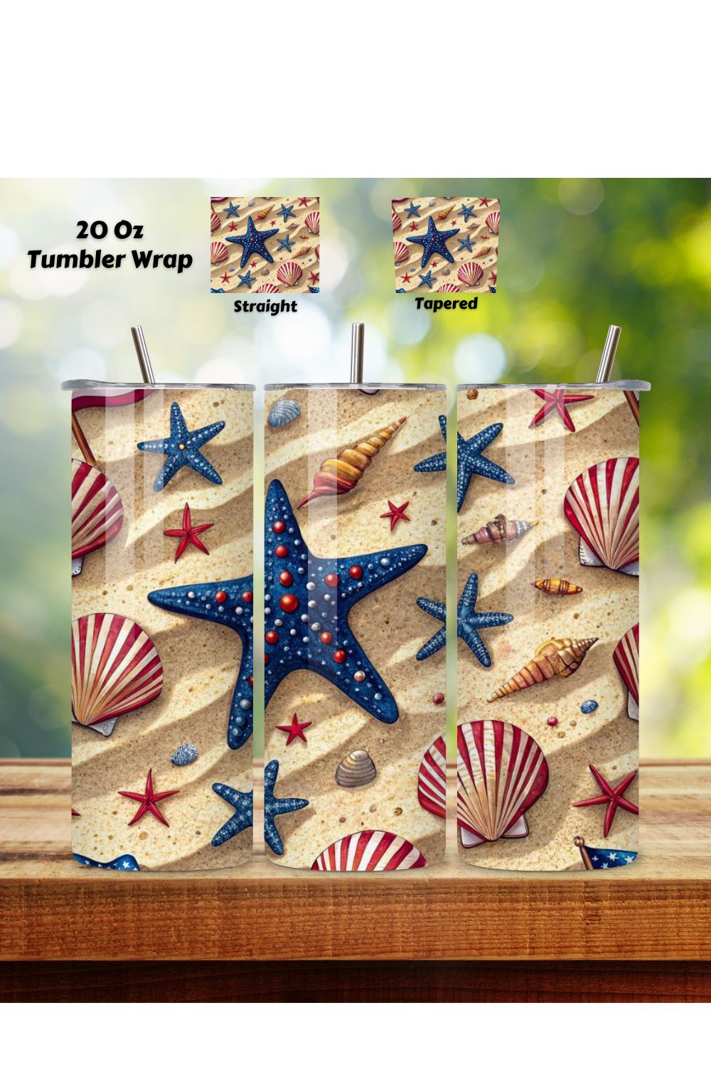 4th Of July Beach Party Seamless Tumbler Wrap - 3D Sand & Firework Celebration, 20oz Skinny Sublimation Design, American Flag Floral Art, Independence Day Tumbler Wrap, Fourth of July Floral Gift, USA Patriotic Flower Wrap pinterest preview image.