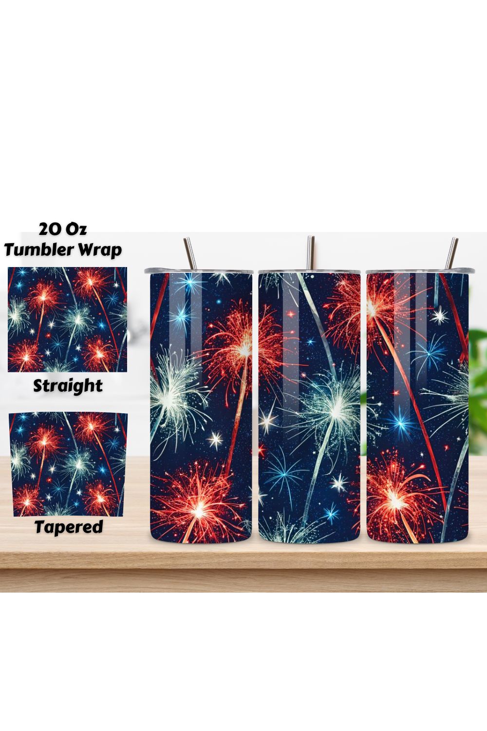 4th Of July Firework Trails Seamless Tumbler Wrap - 3D Sparkling Night Sky, 3D Floral Patriotic Tumbler Wrap, 20oz Skinny Sublimation Design, American Flag Floral Art, Independence Day Tumbler Wrap, Fourth of July Floral Gift, USA Patriotic Flower Wrap pinterest preview image.