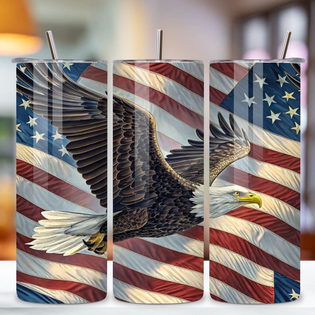 4th Of July Patriotic Eagle Seamless Tumbler Wrap - 3D Majestic Bird with Flag, 3D Floral Patriotic Tumbler Wrap, 20oz Skinny Sublimation Design, American Flag Floral Art, Independence Day Tumbler Wrap, Fourth of July Floral Gift, USA Patriotic Flower Wrap preview image.