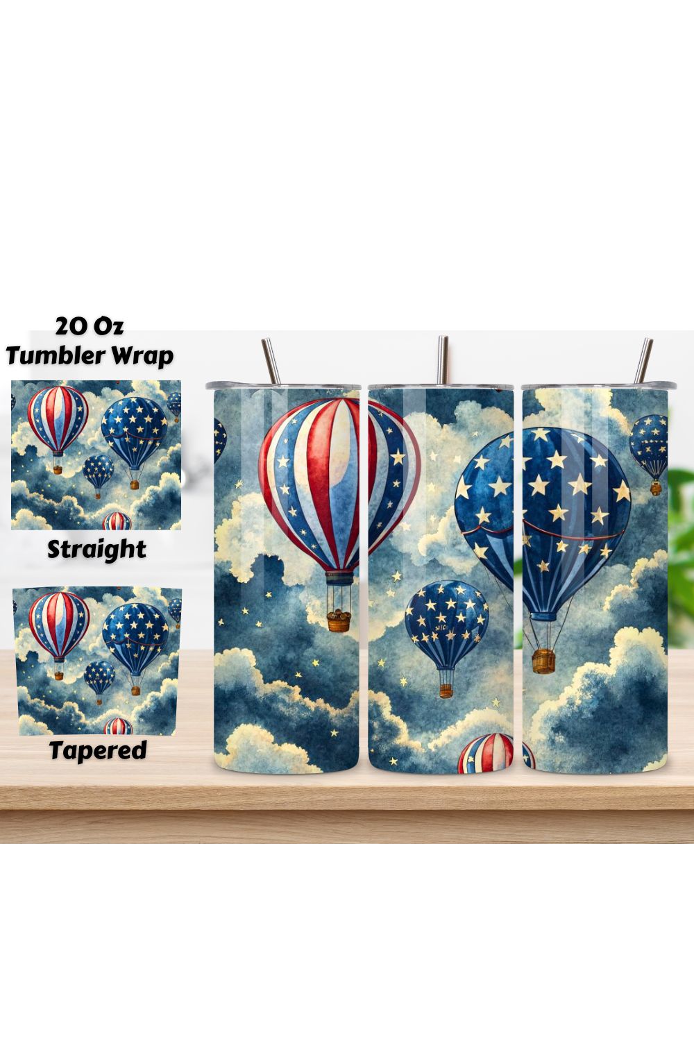 4th Of July Balloon Seamless Tumbler Wrap - 3D Patriotic Floating Decor, 3D Floral Patriotic Tumbler Wrap, 20oz Skinny Sublimation Design, American Flag Floral Art, Independence Day Tumbler Wrap, Fourth of July Floral Gift, USA Patriotic Flower Wrap pinterest preview image.
