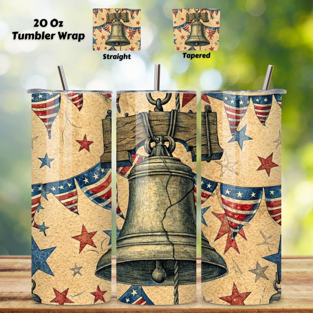4th Of July Liberty Bell Seamless Tumbler Wrap - 3D Historic Cracked Texture, 3D Floral Patriotic Tumbler Wrap, 20oz Skinny Sublimation Design, American Flag Floral Art, Independence Day Tumbler Wrap, Fourth of July Floral Gift, USA Patriotic Flower Wrap cover image.