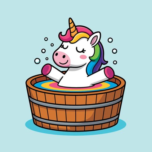 A Cute Unicorn Enjoying a Relaxing Bath EPS Vector file cover image.