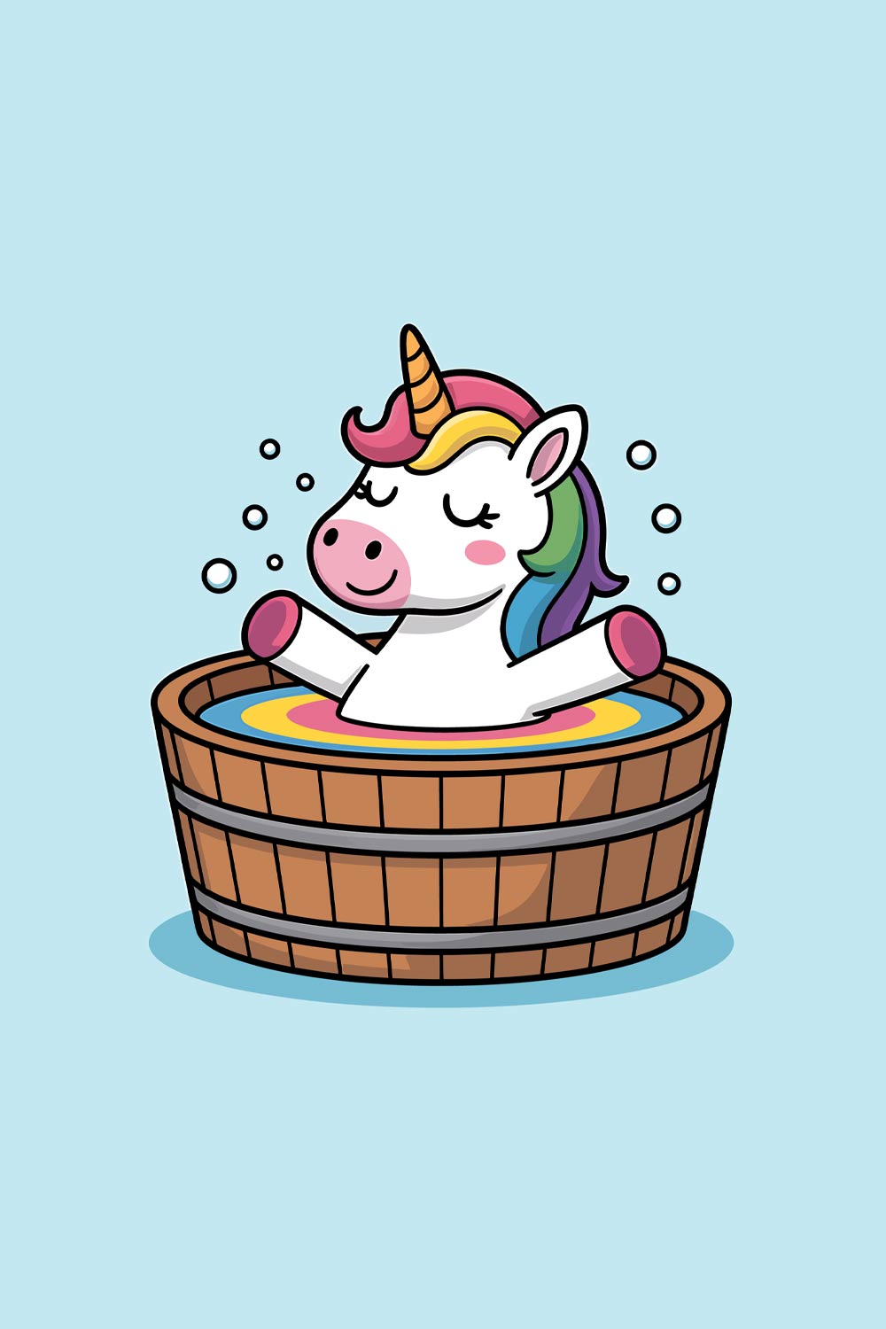 A Cute Unicorn Enjoying a Relaxing Bath EPS Vector file pinterest preview image.