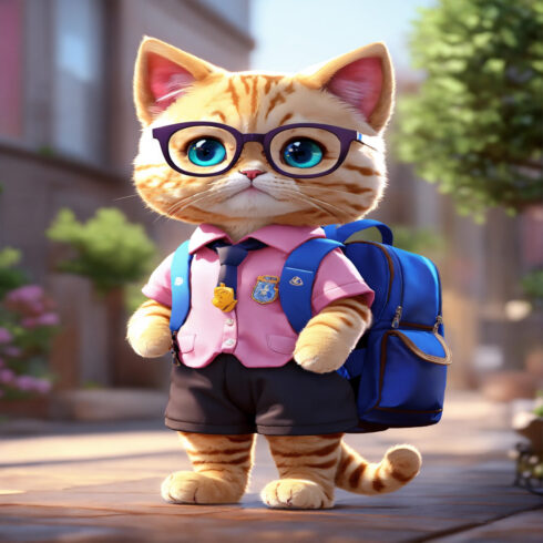 A super cute kitty wearing a school uniform cover image.