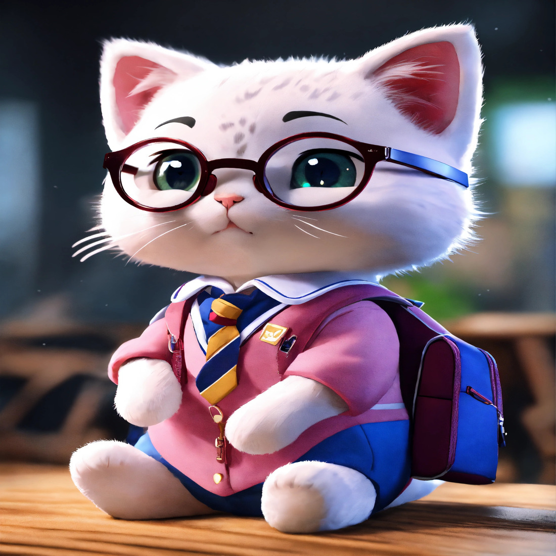 A super cute kitty wearing a school uniform preview image.