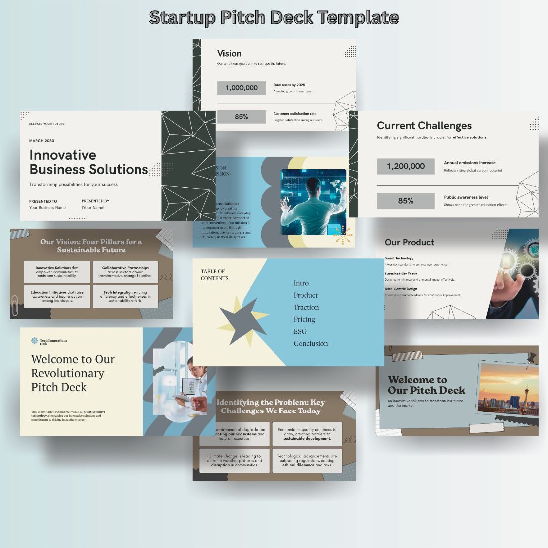 VentureVision 2025 Pitch Deck PowerPack – 45+ Investor-Ready PowerPoint Slides preview image.