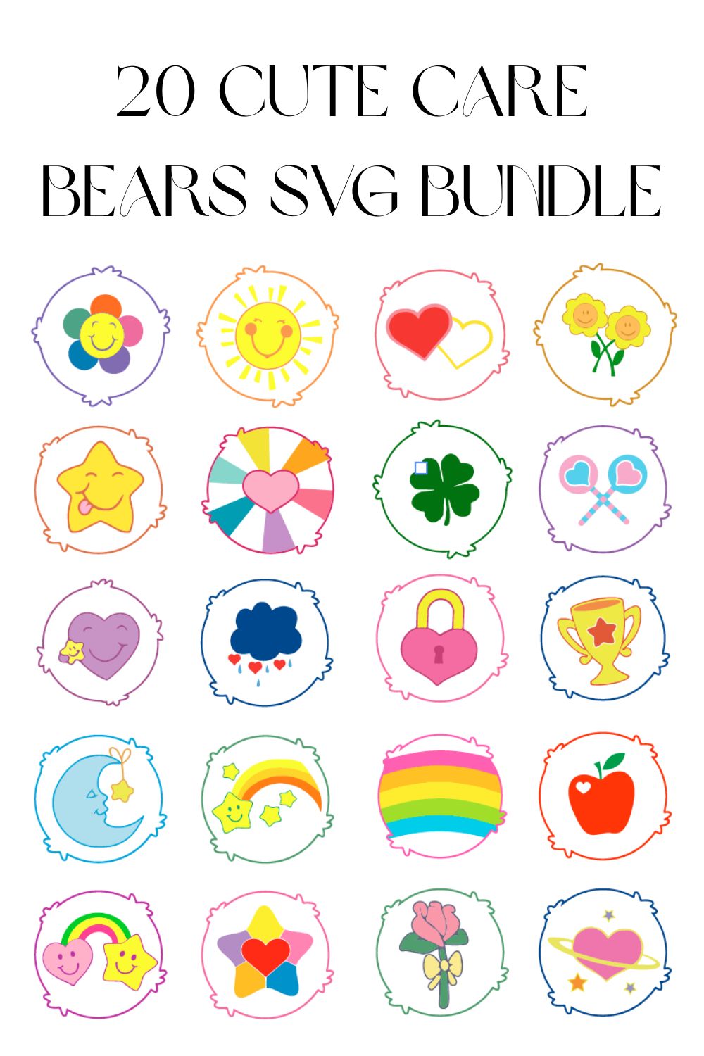 20 Cute Care Bears SVG Bundle | Kawaii Bear Clipart for Cricut & Sublimation pinterest preview image.