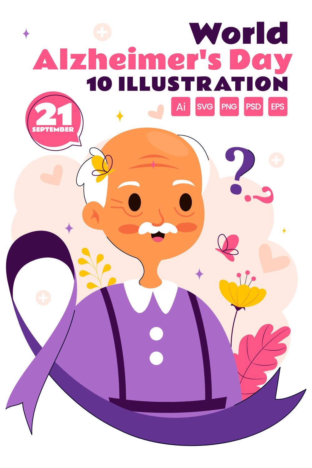 10 World Alzheimer's Day Illustration pinterest preview image.