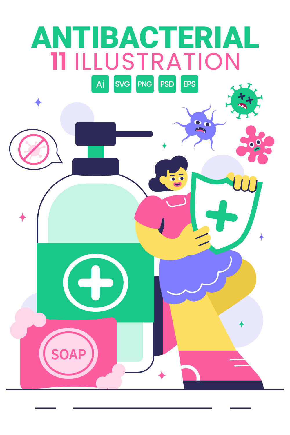 11 Antibacterial Practices Illustration pinterest preview image.