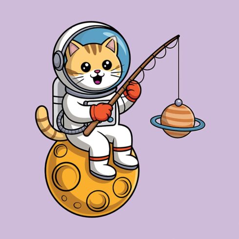 Astronaut Cat Fishing for Planets in Space- EPS Vector file cover image.