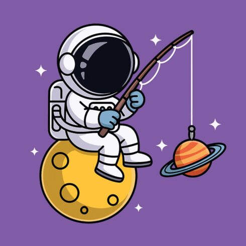 Astronaut fishing for planets in outer space EPS Vector file cover image.