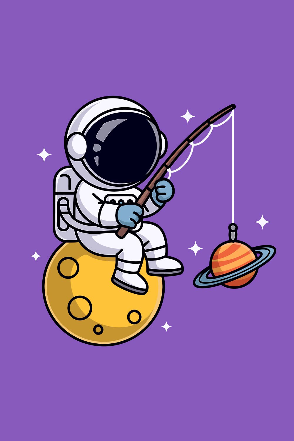 Astronaut fishing for planets in outer space EPS Vector file pinterest preview image.