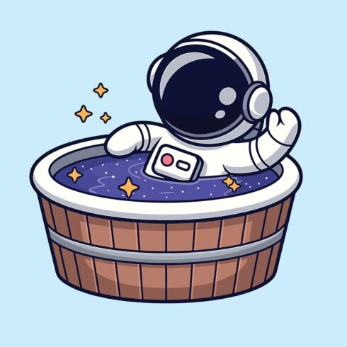Astronaut Relaxing in a Space-Themed Hot Tub EPS Vector file cover image.