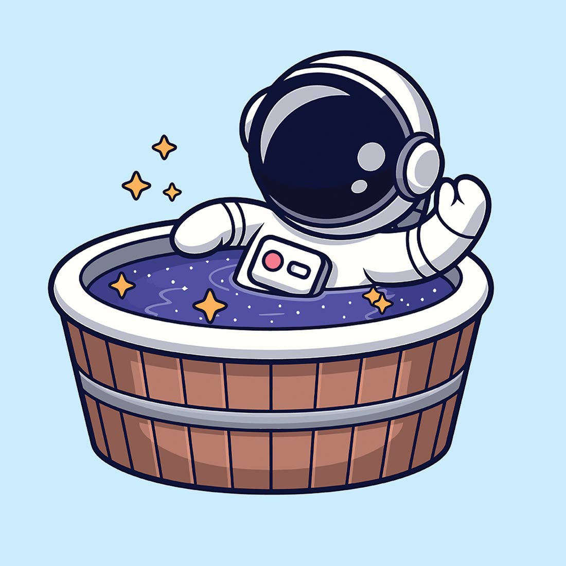 Astronaut Relaxing in a Space-Themed Hot Tub EPS Vector file cover image.