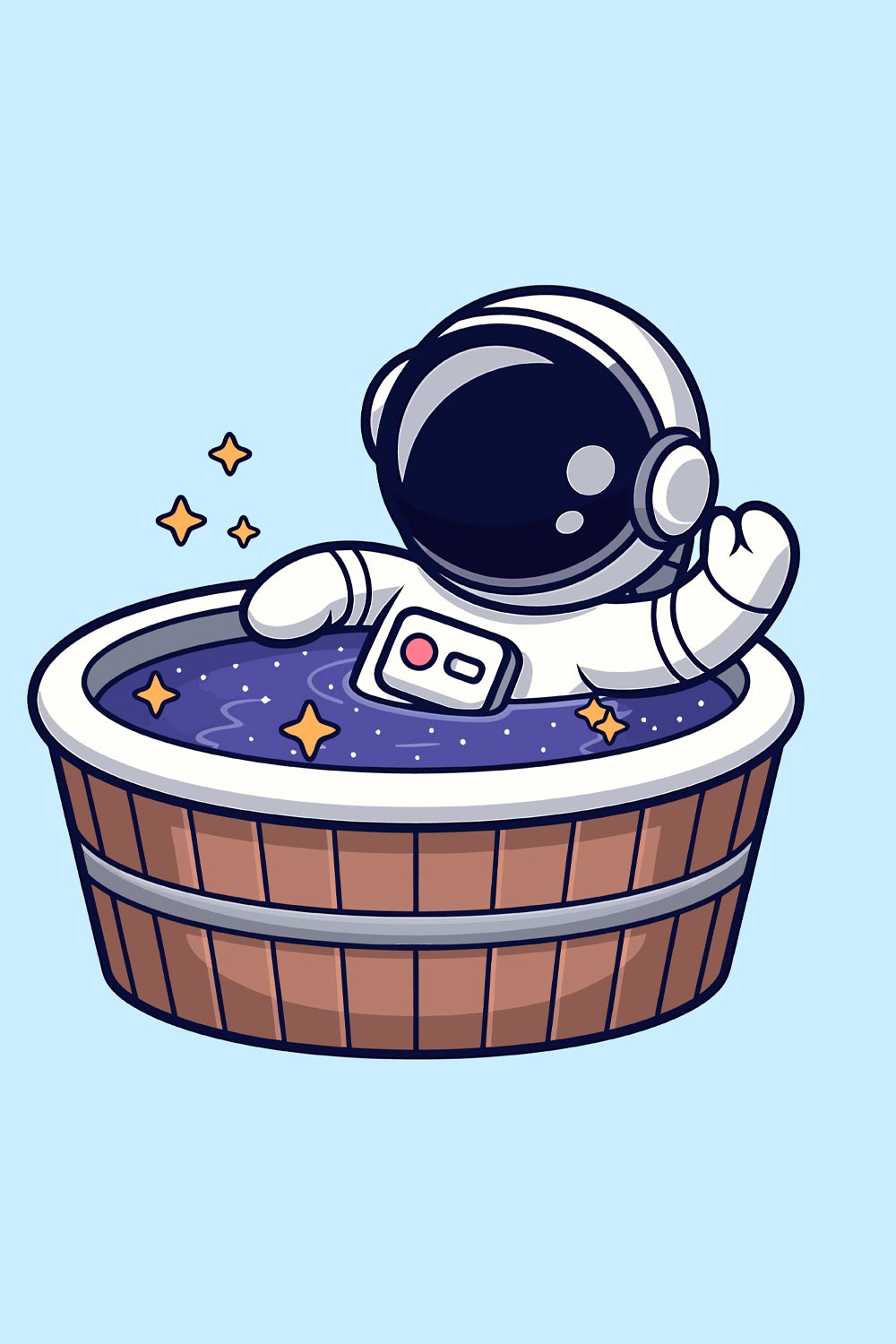 Astronaut Relaxing in a Space-Themed Hot Tub EPS Vector file pinterest preview image.