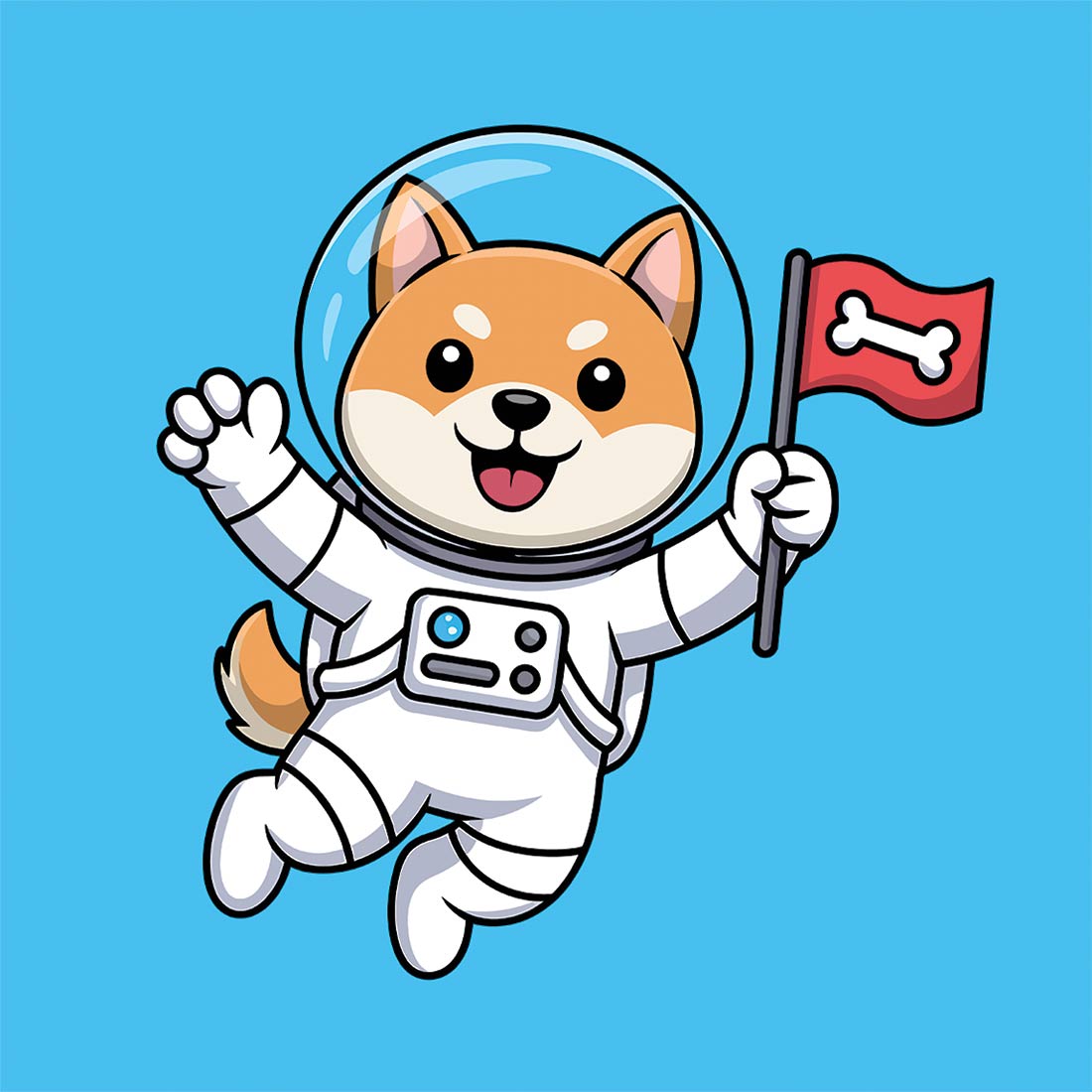 astronaut shiba inu with bone flag in space 15 101