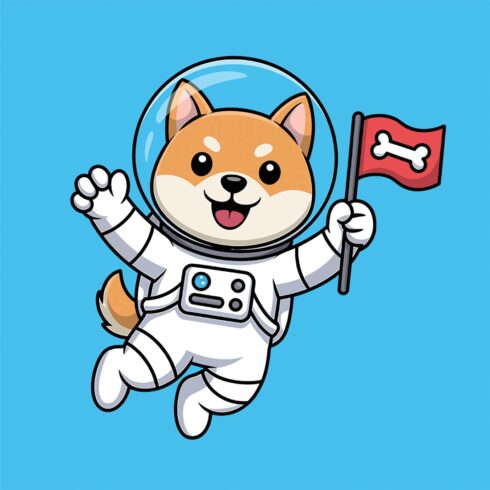 Astronaut Shiba Inu with Bone Flag in Space EPS Vector file cover image.
