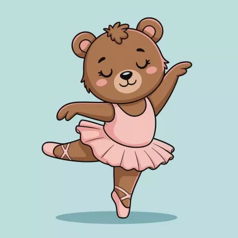 Ballerina Bear Dancing in Pink Tutu Cute teddy bear holding a heart in a sweet cartoon illustration EPS Vector file cover image.