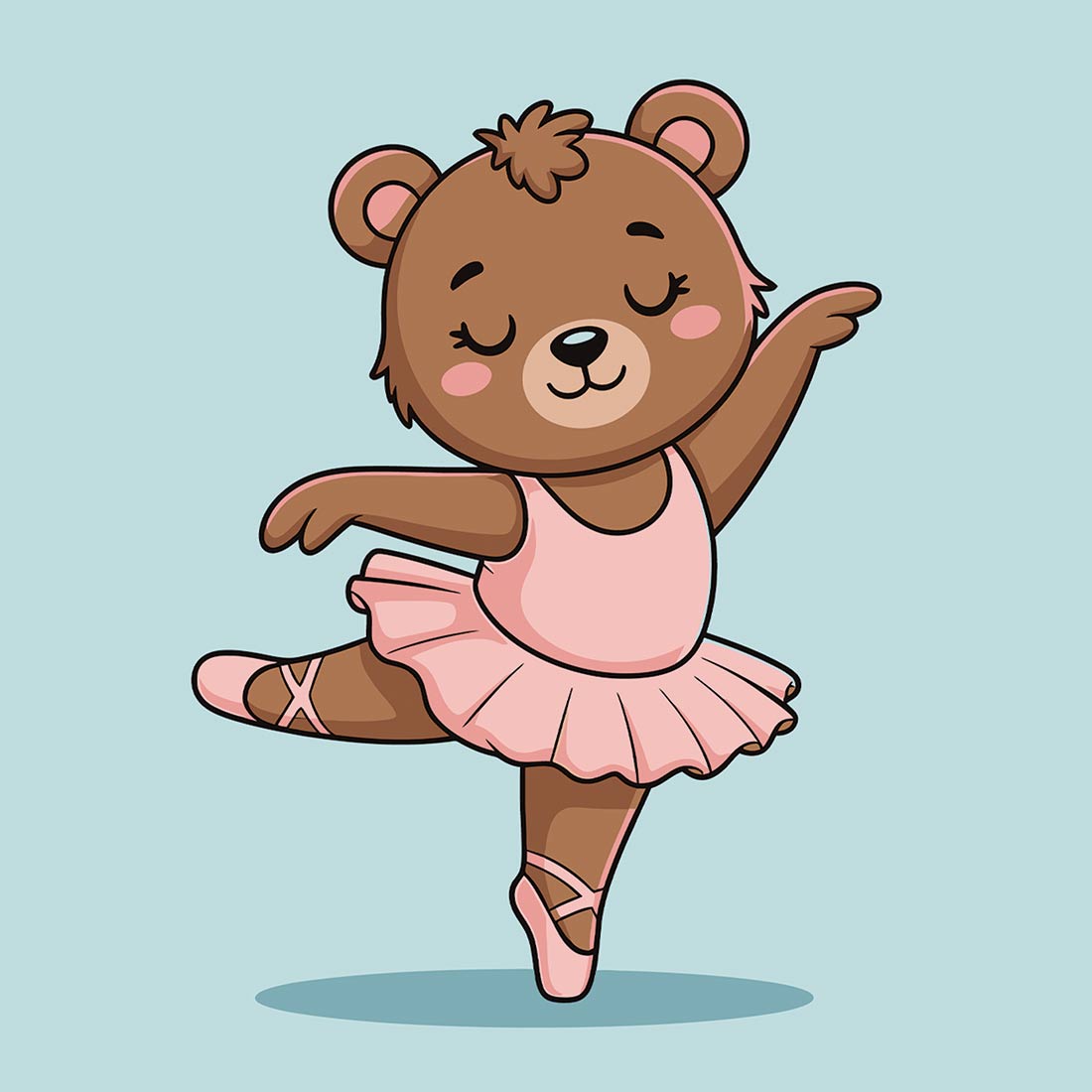 Ballerina Bear Dancing in Pink Tutu Cute teddy bear holding a heart in a sweet cartoon illustration EPS Vector file cover image.