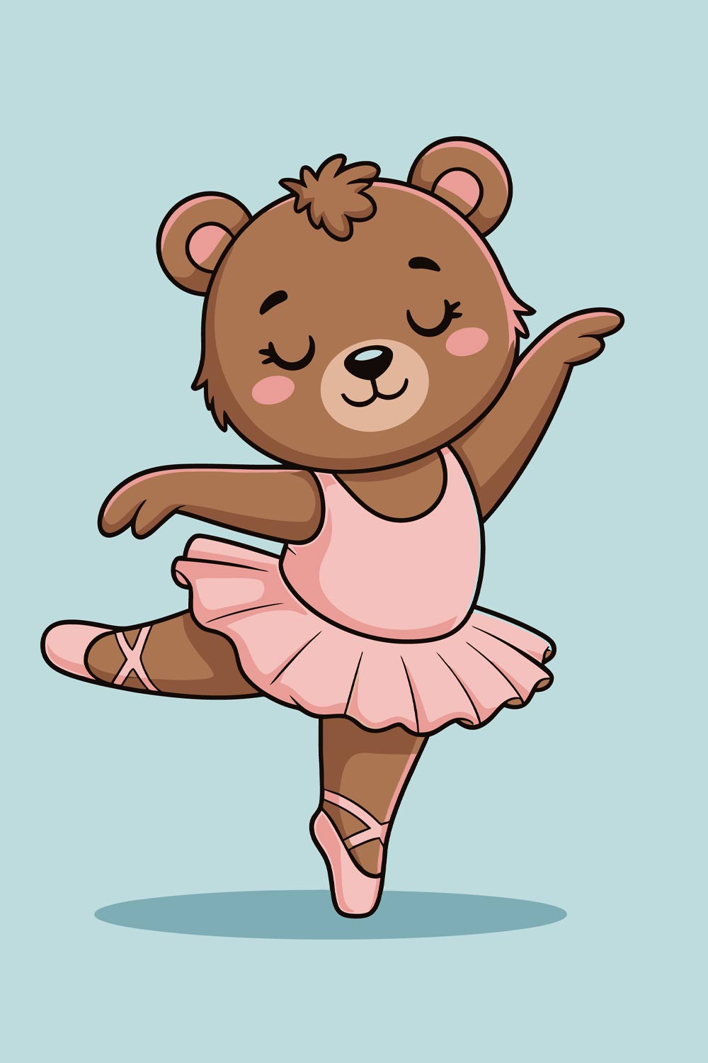 Ballerina Bear Dancing in Pink Tutu Cute teddy bear holding a heart in a sweet cartoon illustration EPS Vector file pinterest preview image.