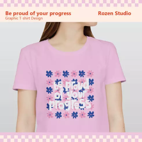 Blue Pink Flower Graphic Tshirt cover image.