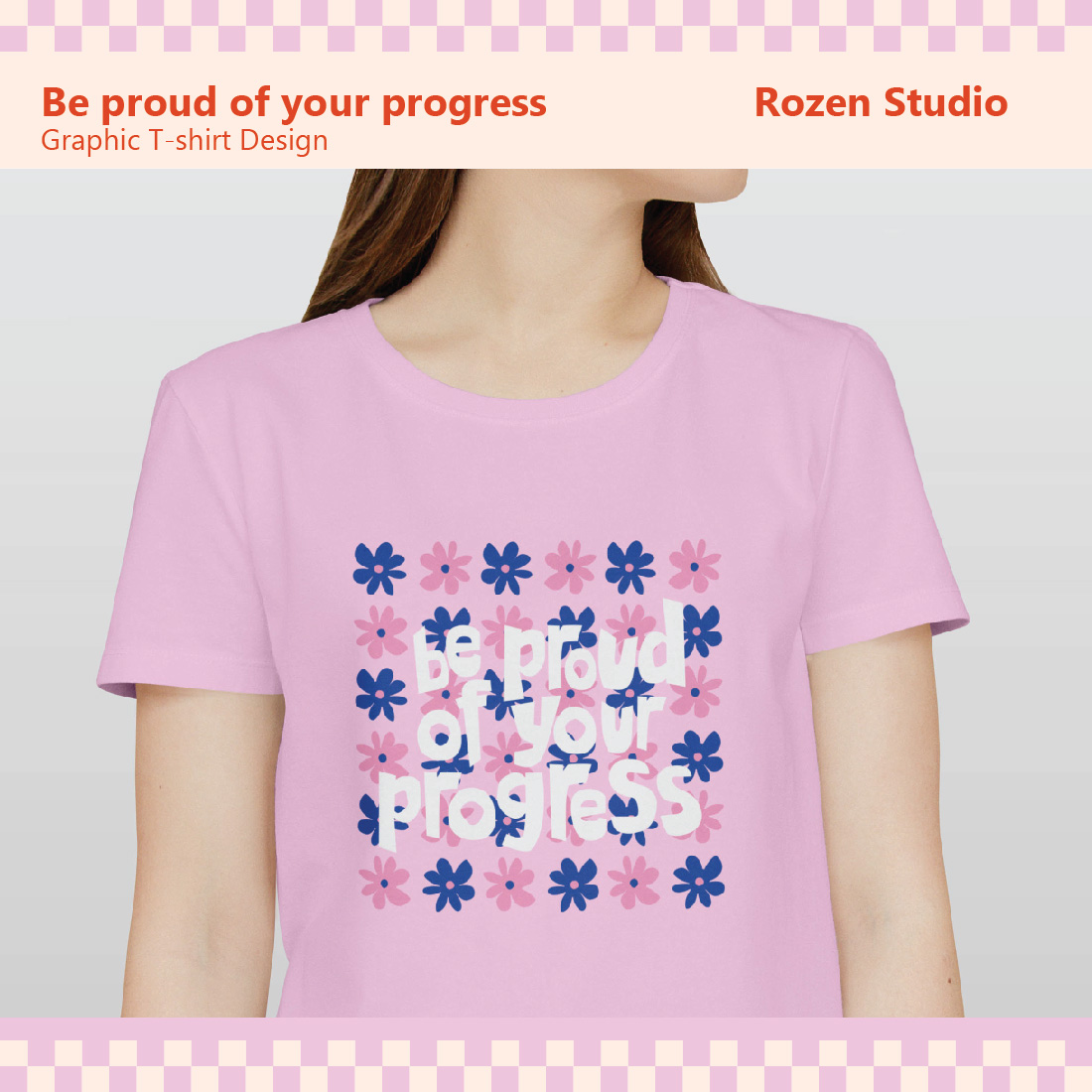Blue Pink Flower Graphic Tshirt cover image.