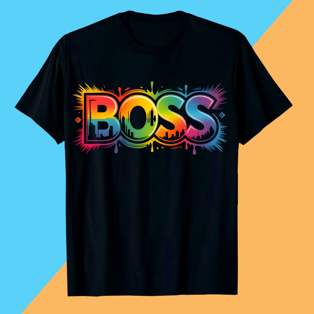 3 BOSS Bold Colorful Graffiti Boss Street Art T-Shirt Design Graffiti motivation T shirt PNG File cover image.