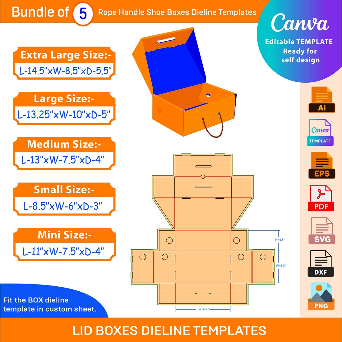 Bundle of 5 Rope Handle Shoe Boxes Dieline Templates cover image.