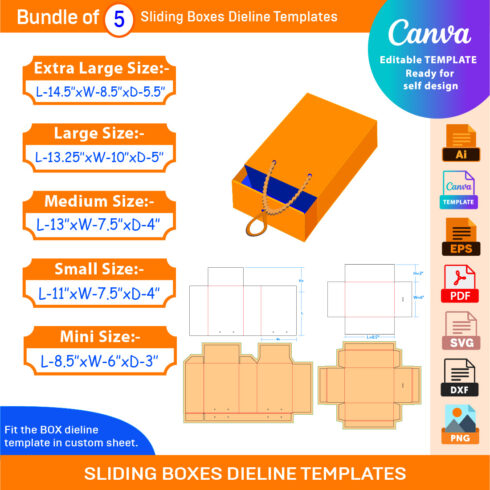 Bundle of 5 Sliding Boxes Dieline Templates cover image.