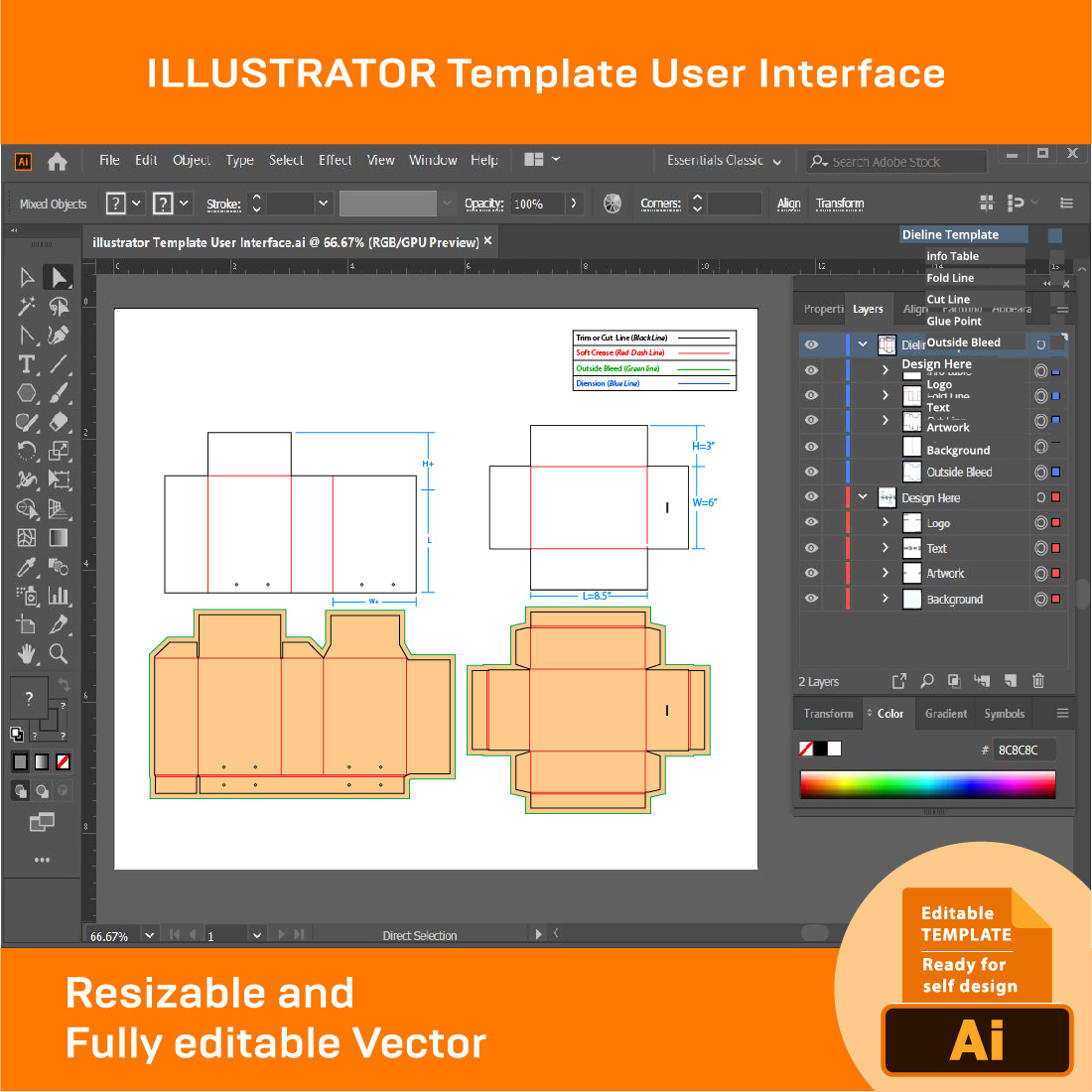 Bundle of 5 Sliding Boxes Dieline Templates preview image.