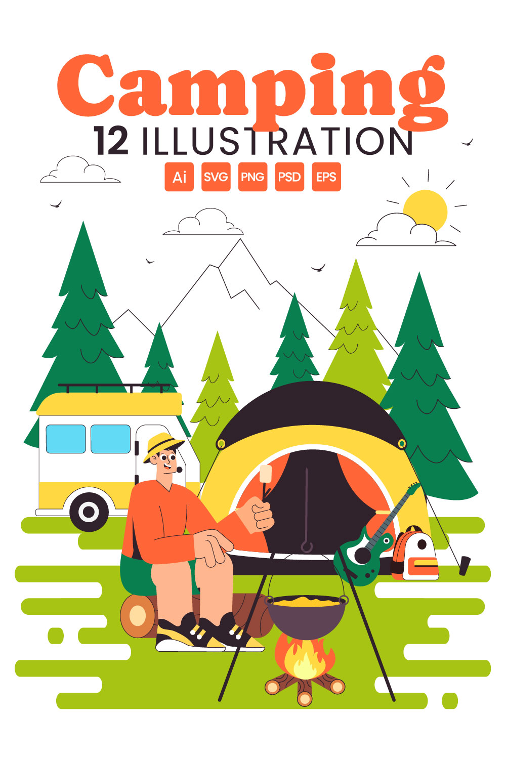 10 Summer Camping Illustration pinterest preview image.