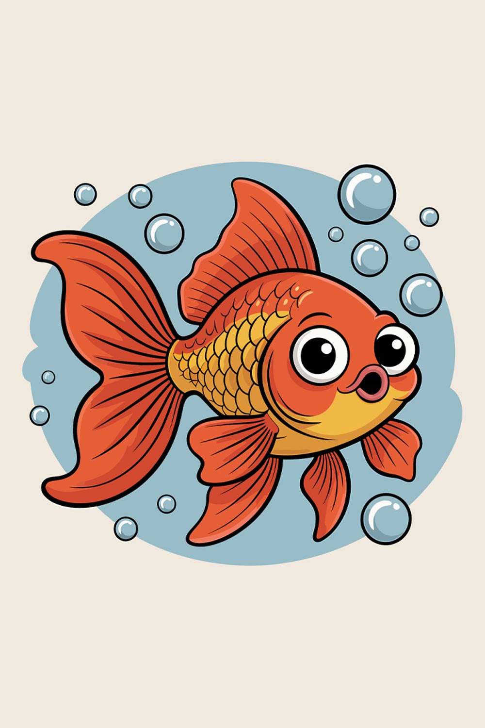 Cartoon goldfish with bubbles Cartoon fish swimming underwater in a colorful ocean scene EPS Vector file pinterest preview image.