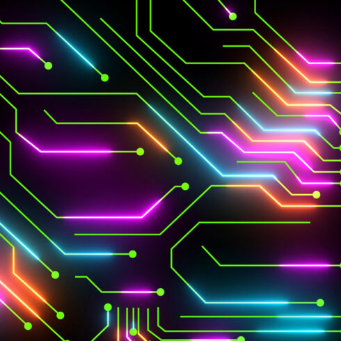4K Digital Multicolor Circuit Animation Futuristic Tech Background Loop cover image.