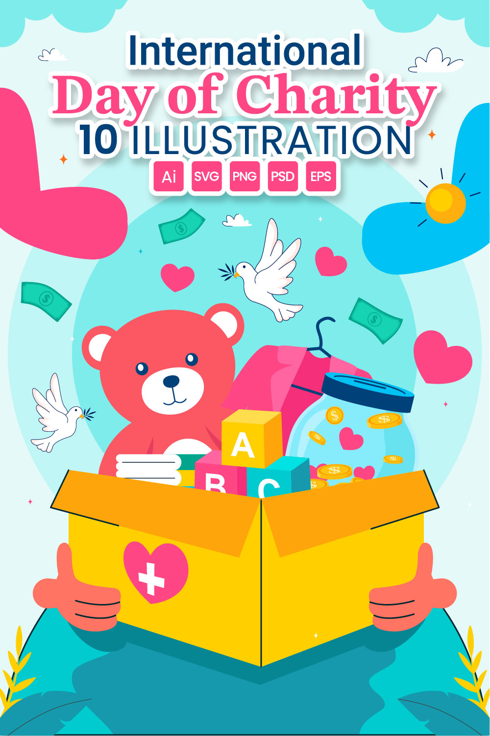 10 International Day of Charity Illustration pinterest preview image.