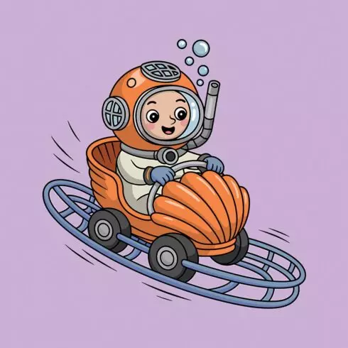 Child Diver in a Seashell Car Underwater EPS Vector file cover image.