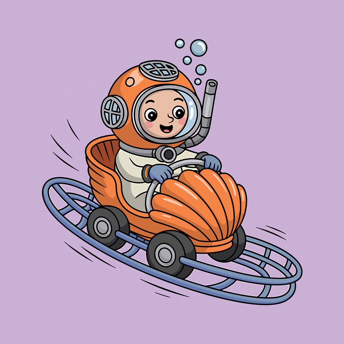 Child Diver in a Seashell Car Underwater EPS Vector file cover image.