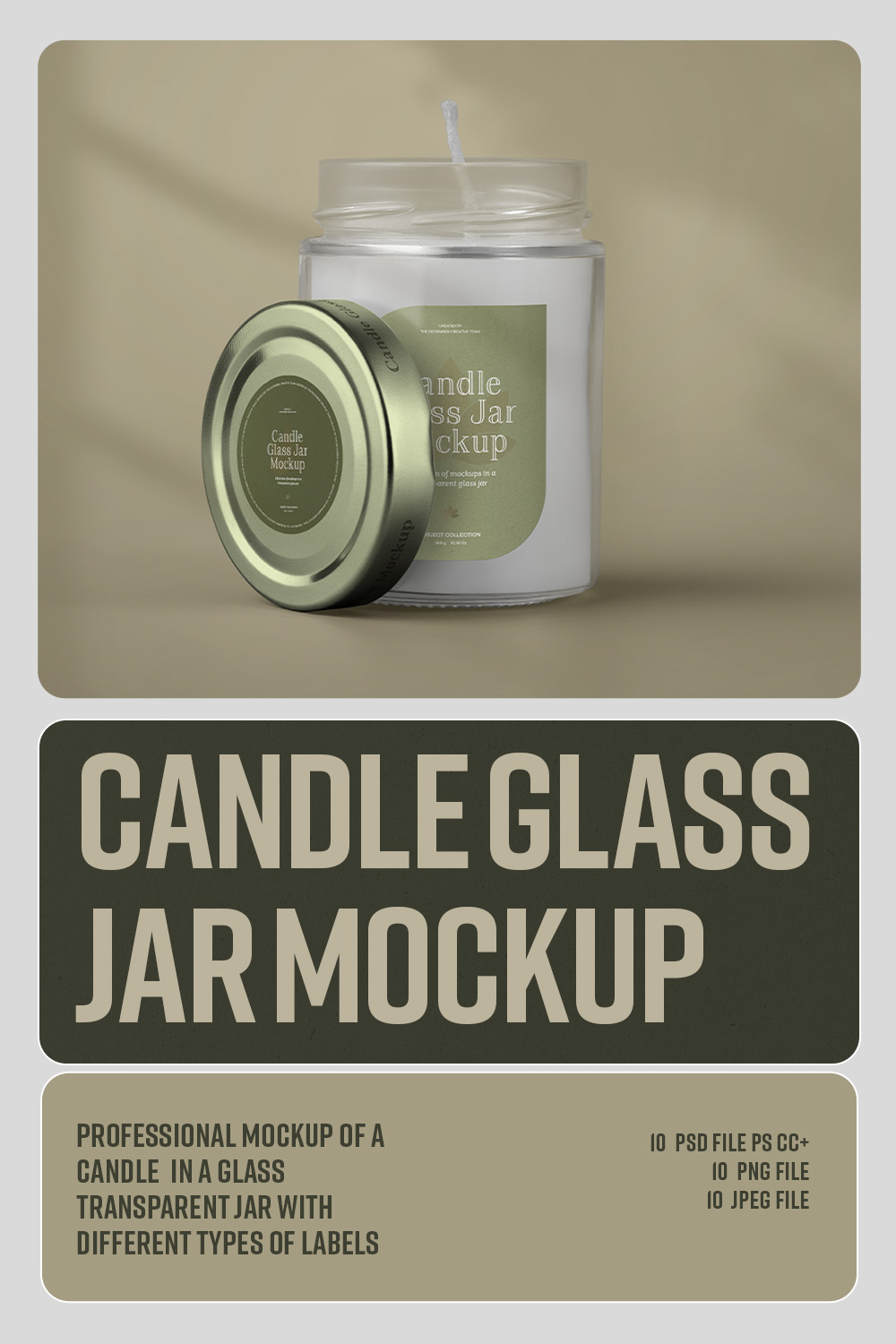 10 Mockups of Candles in a Glass Jar with a Lid vol01 pinterest preview image.